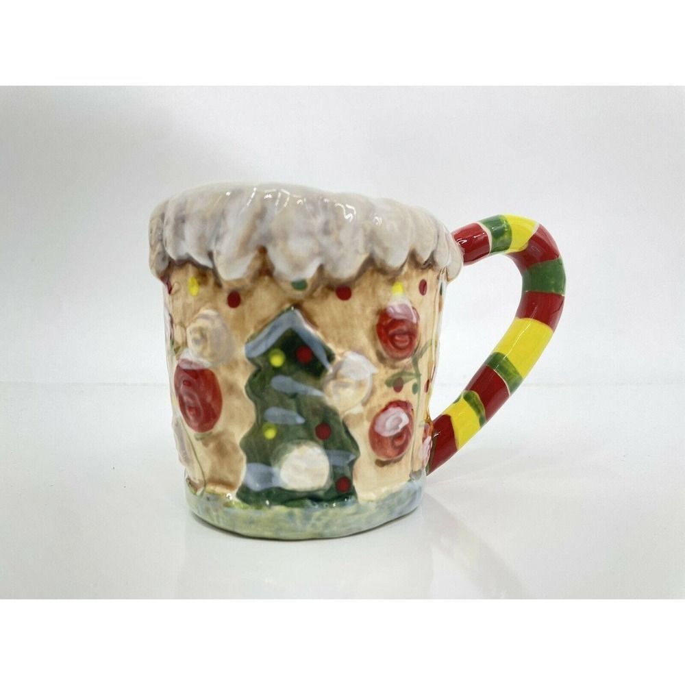 Anthropologie Nathalie Lete Gingerbread Christmas Mug Coffee Tea Cup painted